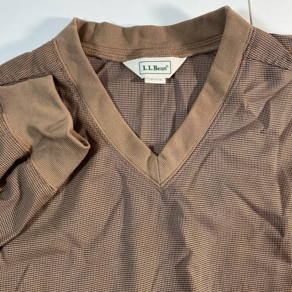 VINTAGE 90s LL Bean Windbreaker Pullover 2XLT Tall Golf Brown Houndstooth VNeck - Picture 1 of 9